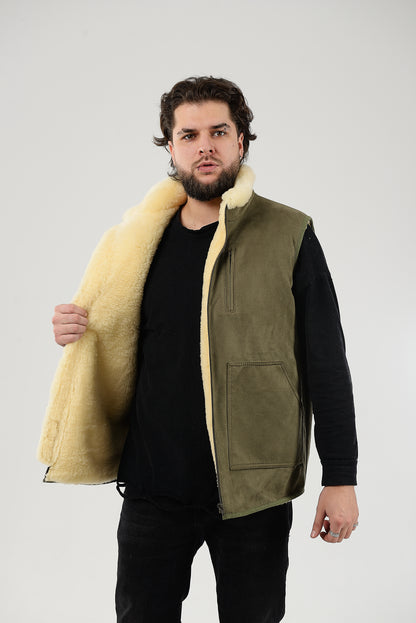Sheepskin Vest for Men, Handmade Sleeveless Jacket, Gift, 100 Percent Natural, Made for You
