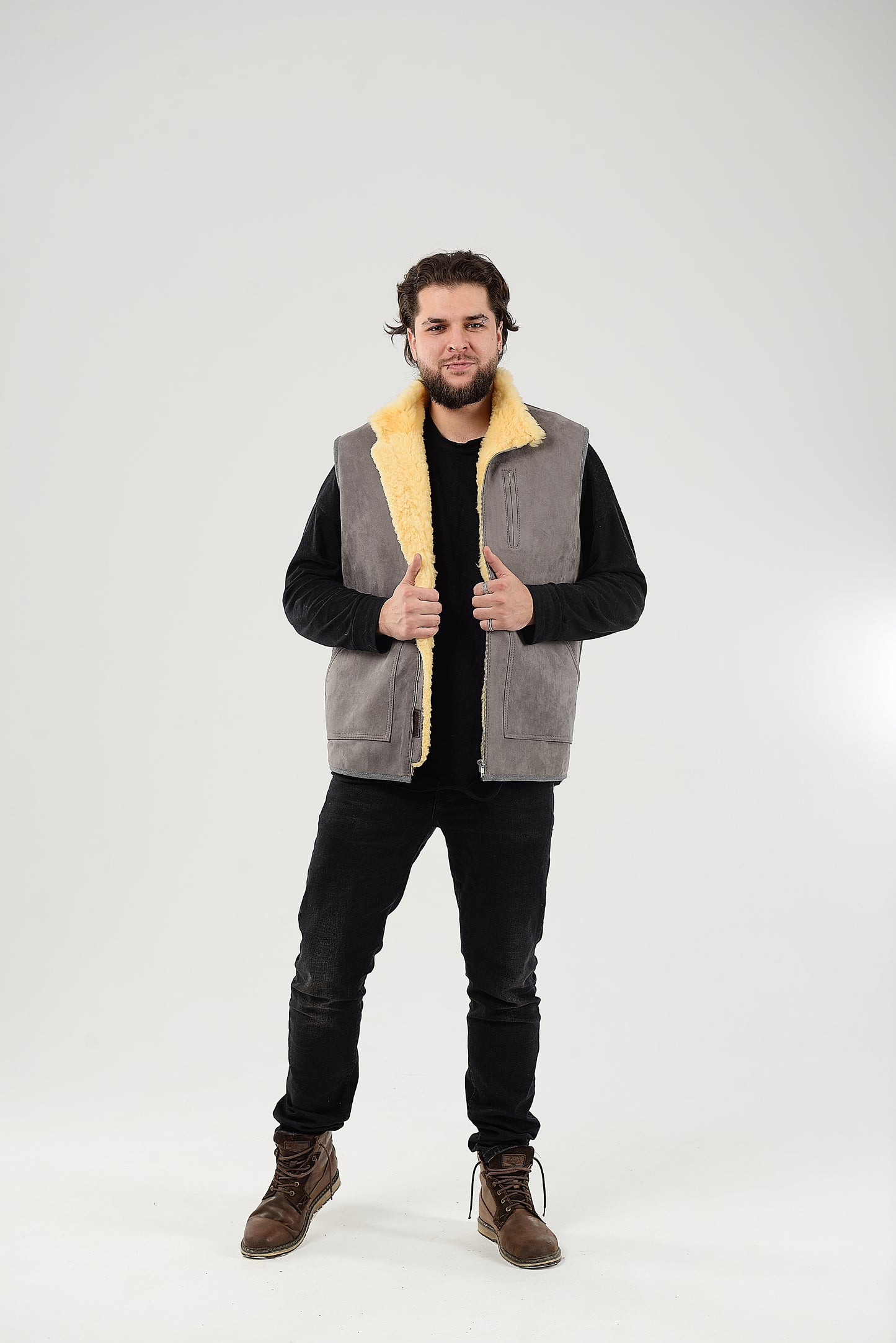 Black Sheepskin Vest with Patch Pocket Medical Sheepskin Hypoallergenic