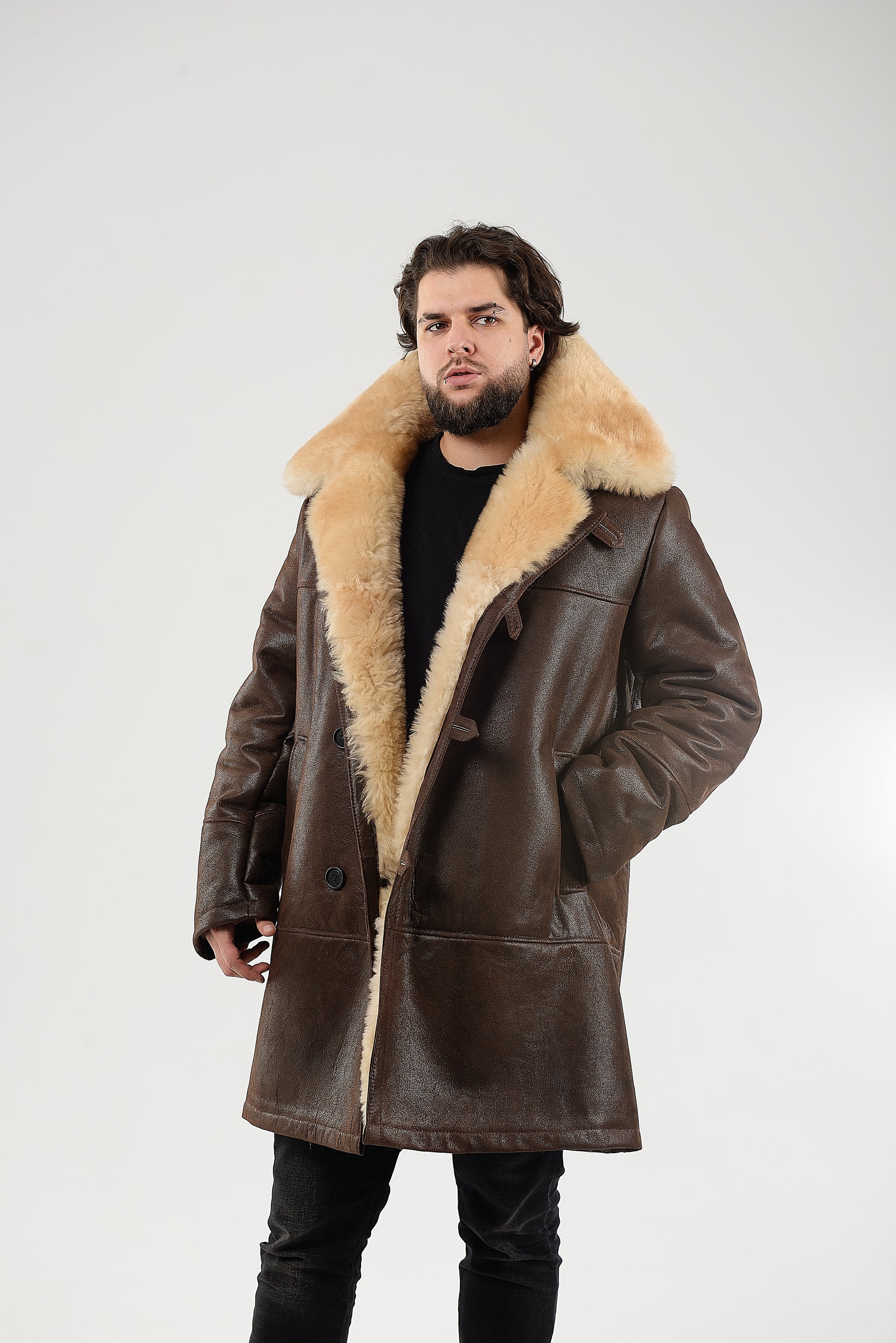 Sheepskin Coat Long Mens Long Shearling Sheepskin Coat In Brown