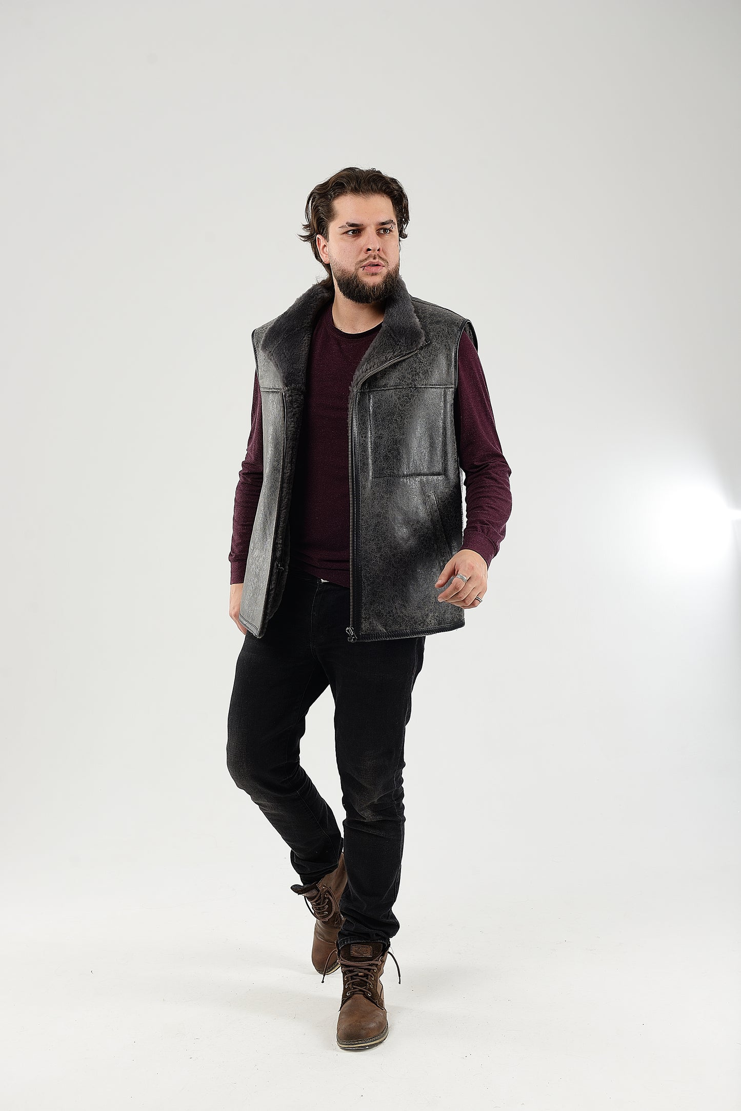 Sheepskin Vest for Men, Handmade Sleeveless Jacket