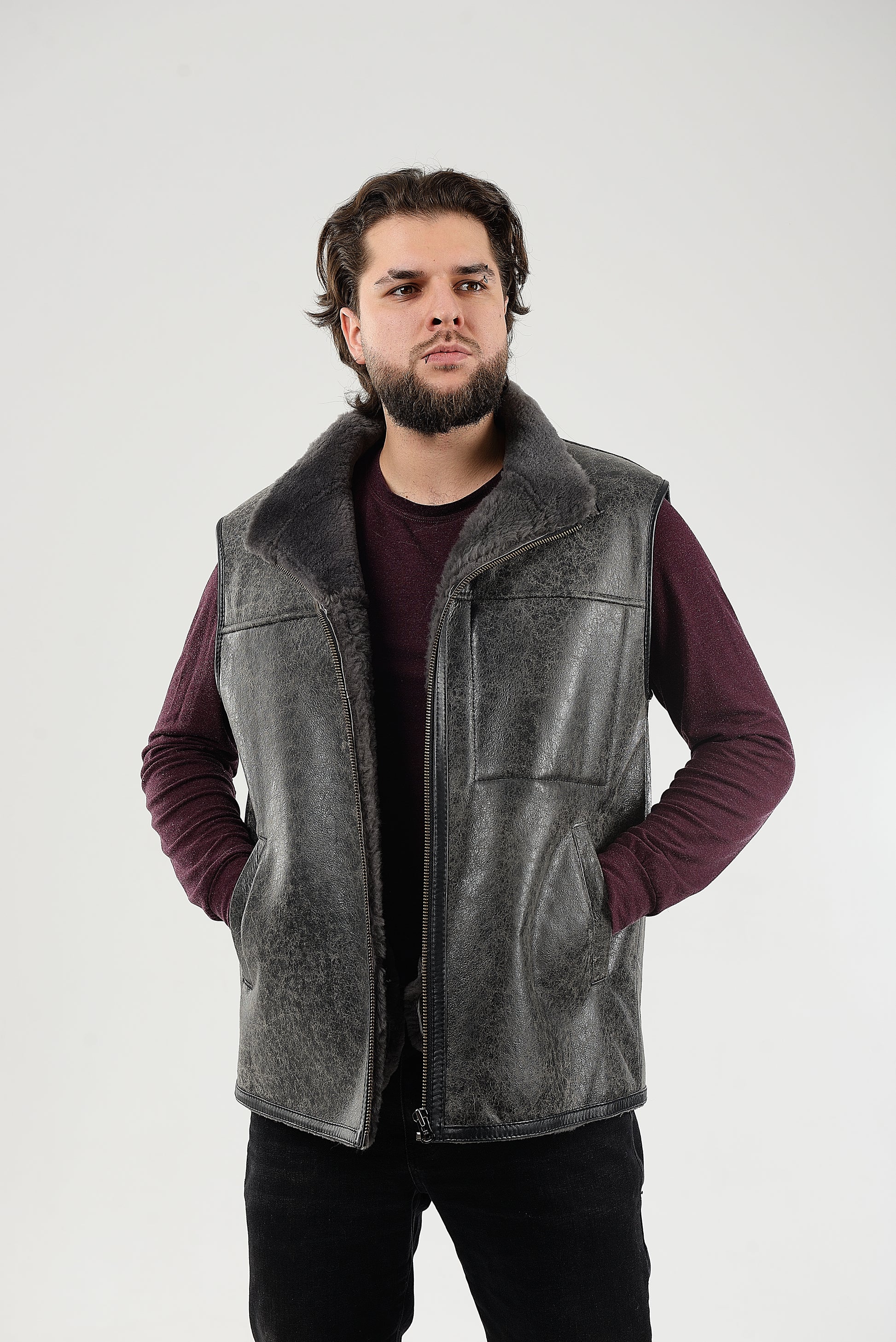 Sheepskin Vest for Men, Handmade Sleeveless Jacket