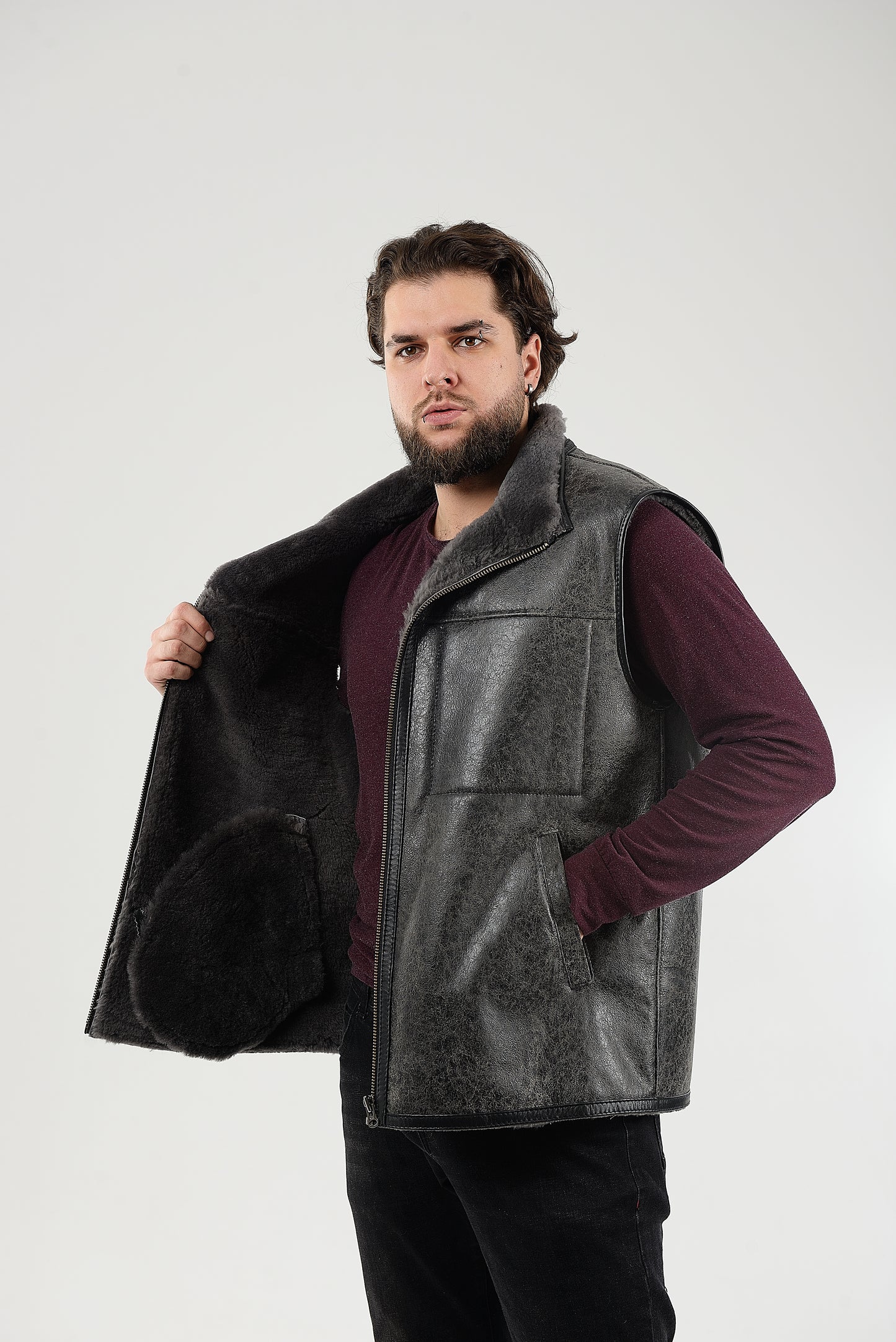 Sheepskin Vest for Men, Handmade Sleeveless Jacket