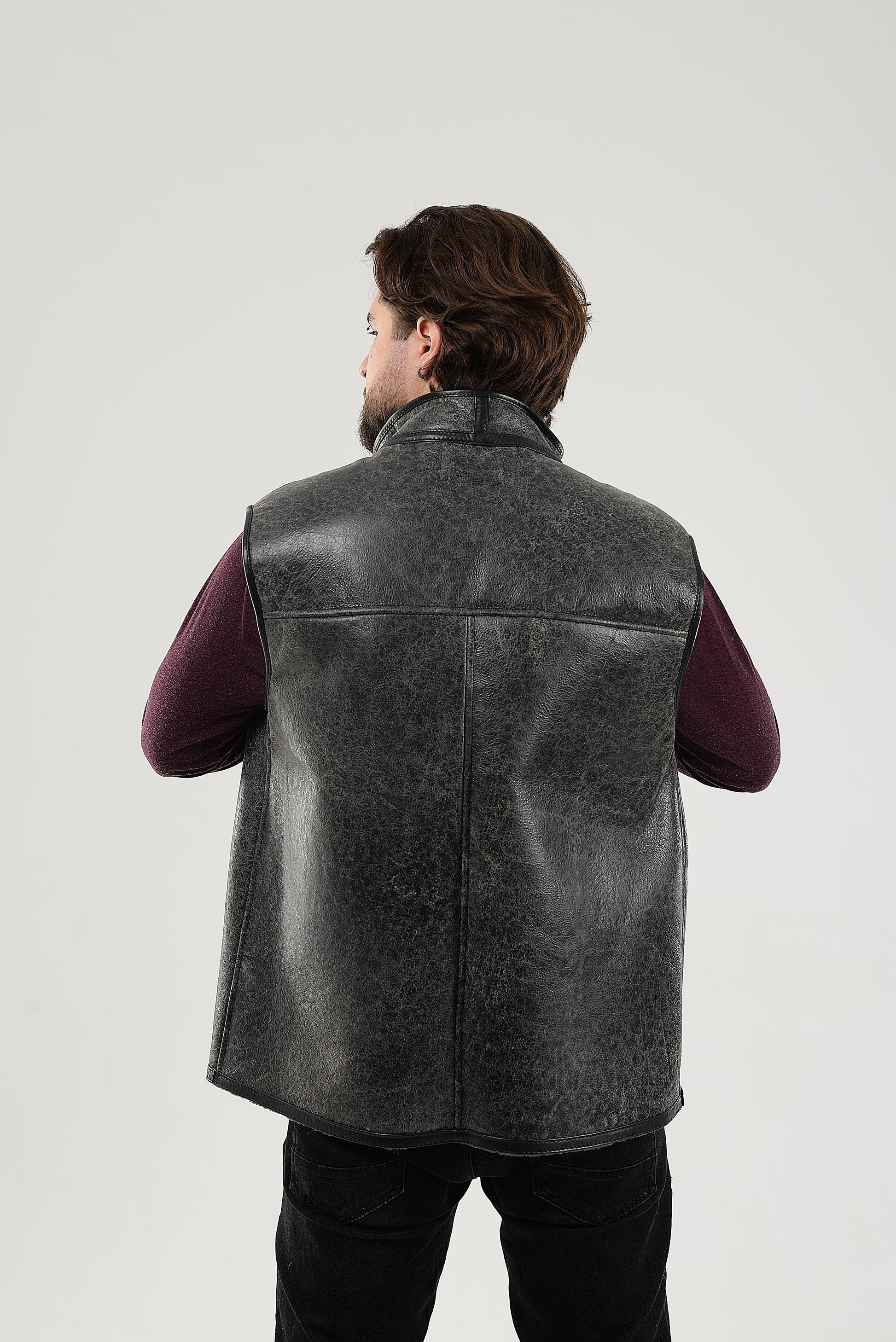 Sheepskin Vest for Men, Handmade Sleeveless Jacket