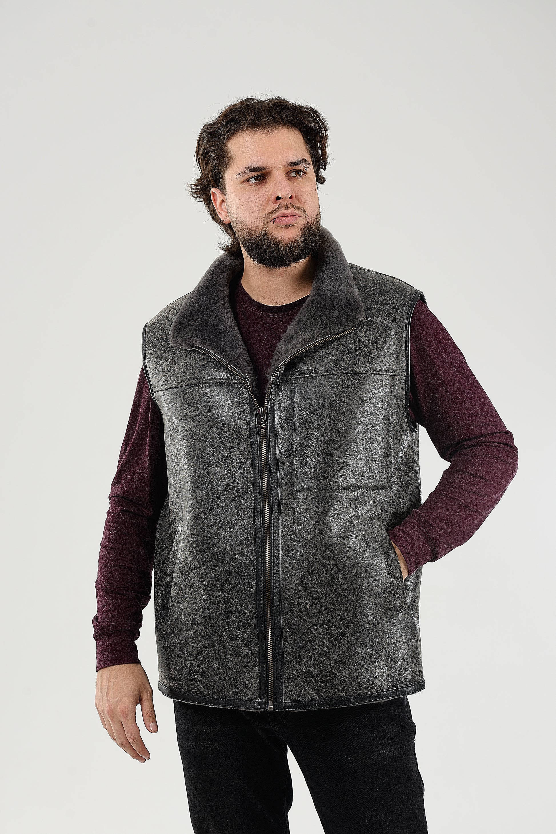 Sheepskin Vest for Men, Handmade Sleeveless Jacket