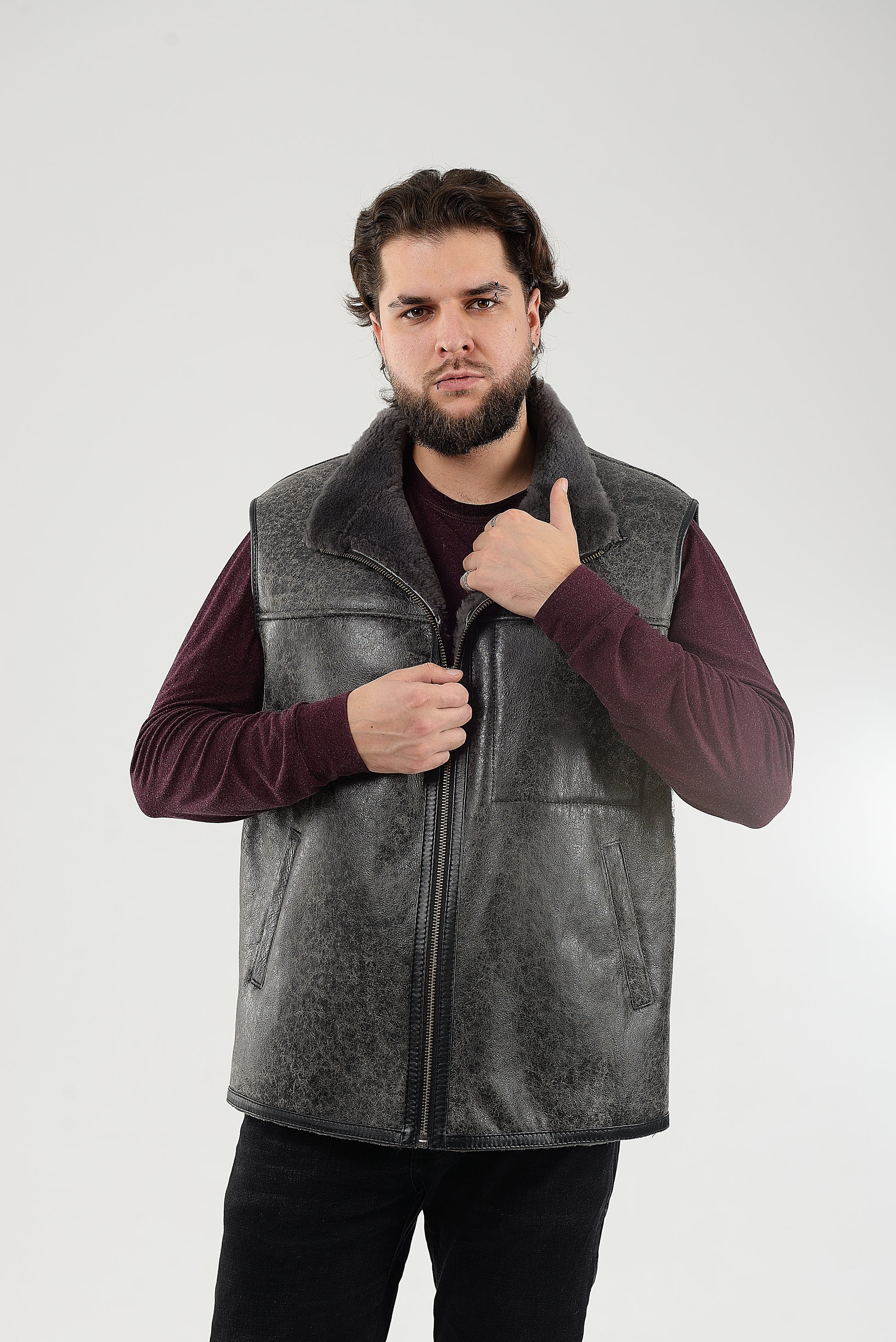 Sheepskin Vest for Men, Handmade Sleeveless Jacket