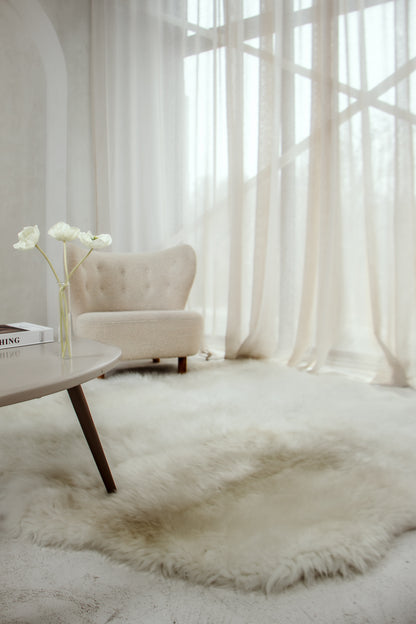 White Sheepskin Rug – Six Hides, Long Fur | Handcrafted Natural Luxury