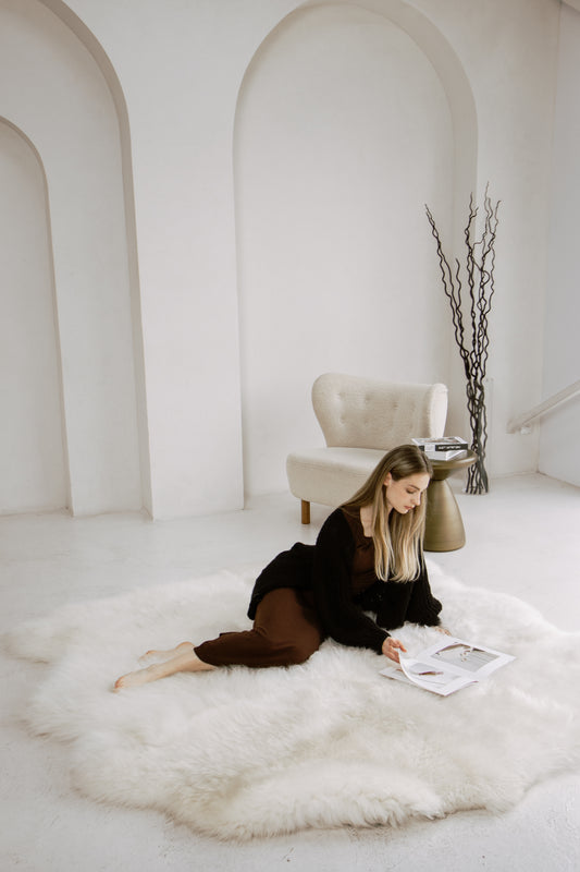 White Sheepskin Rug – Six Hides, Long Fur | Handcrafted Natural Luxury