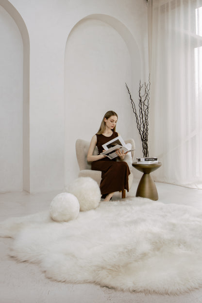 White Sheepskin Rug – Six Hides, Long Fur | Handcrafted Natural Luxury