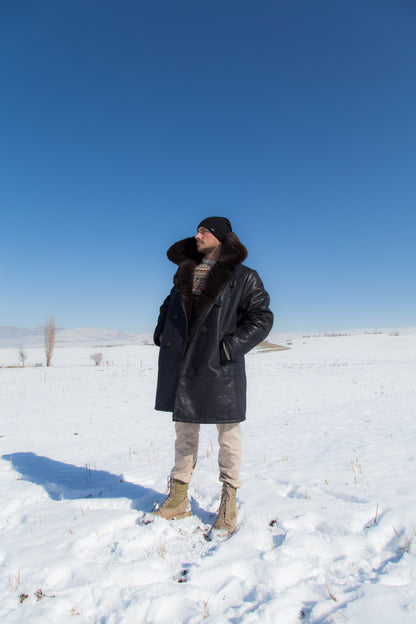 Men’s Long Shearling Sheepskin Coat – Black