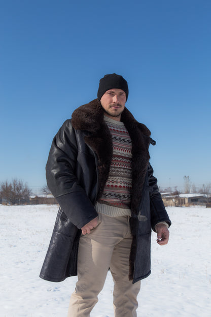 Men’s Long Shearling Sheepskin Coat – Black