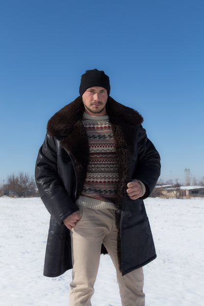 Men’s Long Shearling Sheepskin Coat – Black