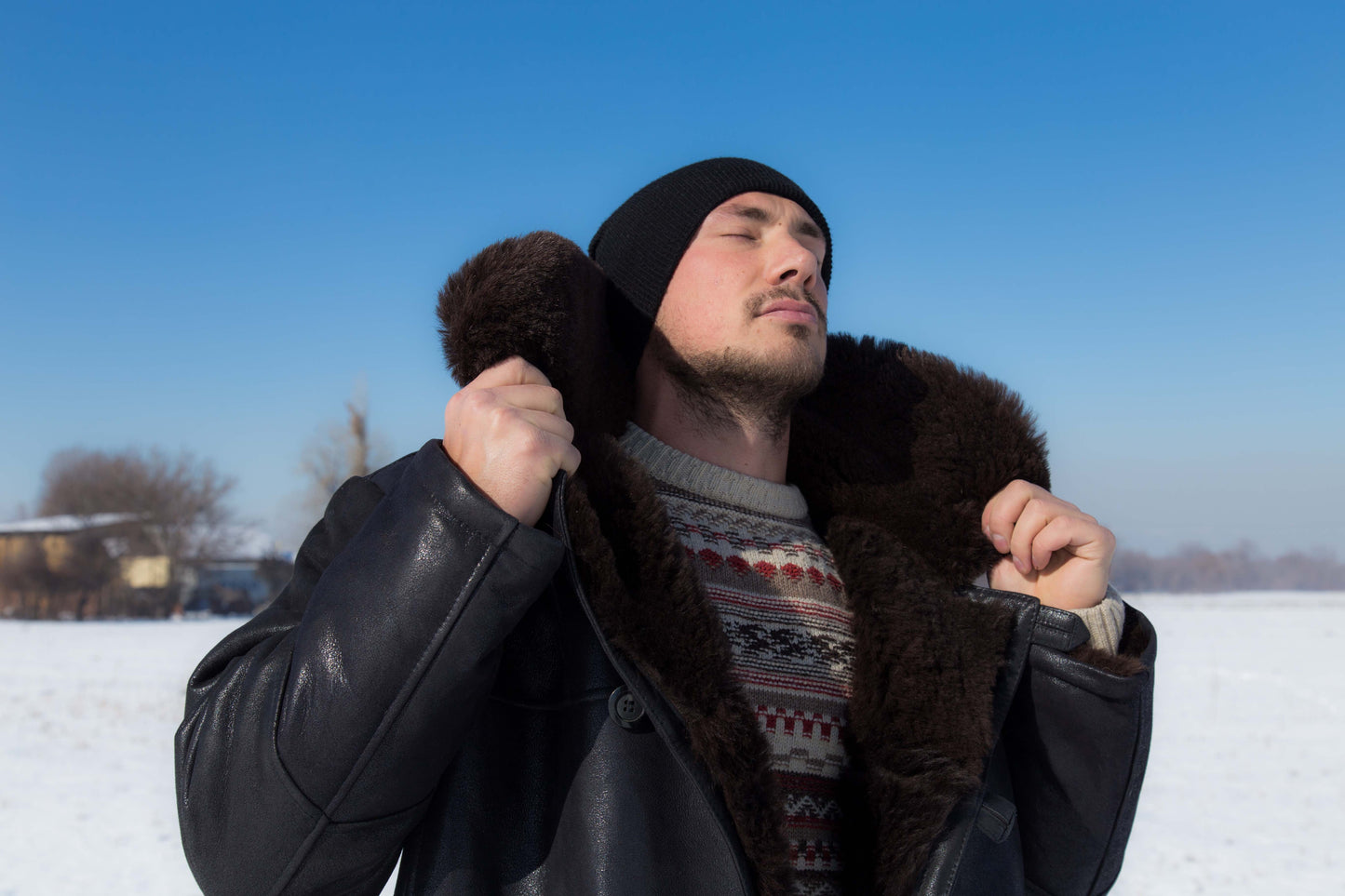 Men’s Long Shearling Sheepskin Coat – Black