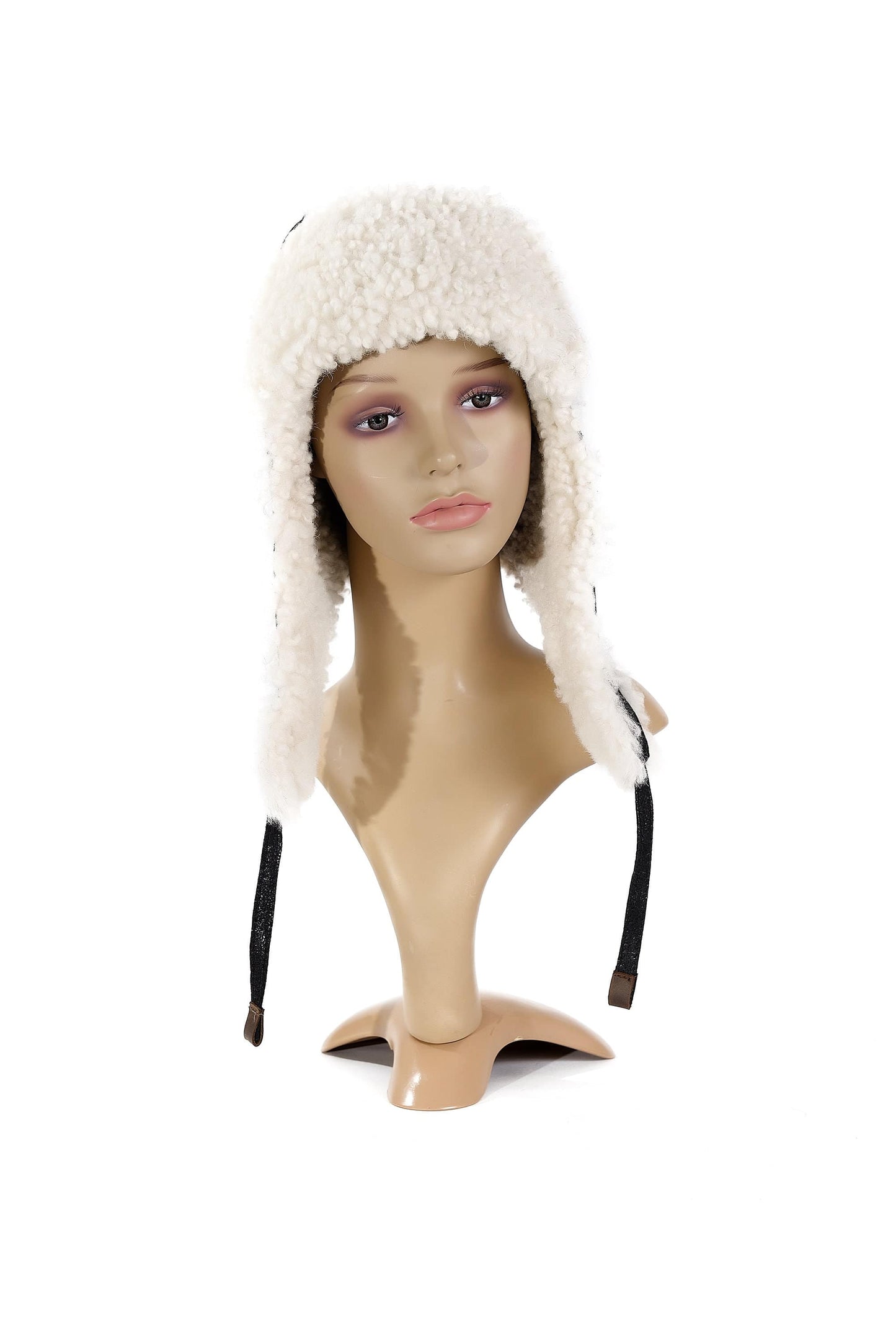 Real Sheepskin Shearling Winter Aviator Hat with Ear Flaps for Women