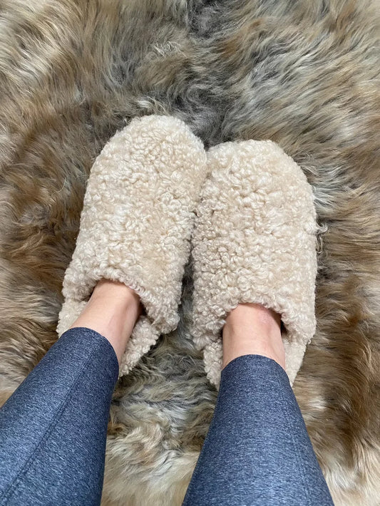 "Morocco" Sheepskin Home Slippers in Beige color