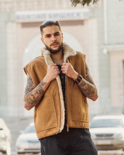 Ginger Western Vest with Big Side Pockets and Soft Fur Lining