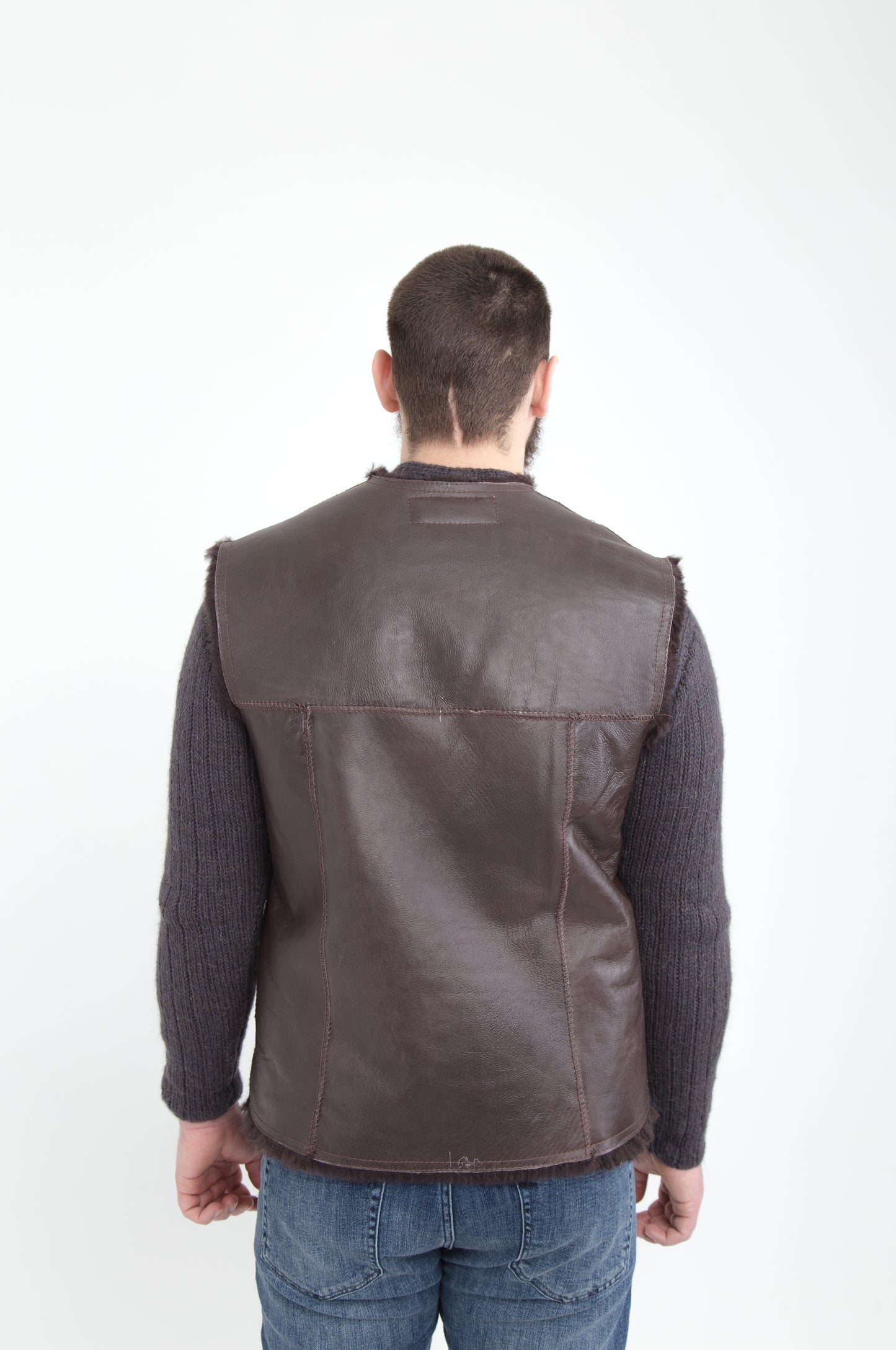 Cowboy Men's Brown Thin Sheepskin Vest with Fur Lining and Front Button Closure