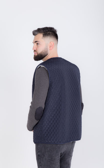 Warm Men Sleeveless Quilted Sheepskin Jacket, Vest Rancher, Western Styling With Pockets