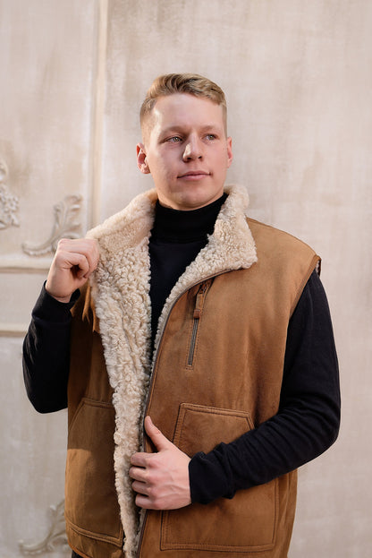 Ginger Western Vest with Big Side Pockets and Soft Fur Lining