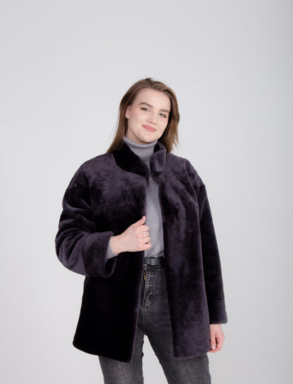 Silky Womens Genuine Lambskin Jacket with Stand Collar