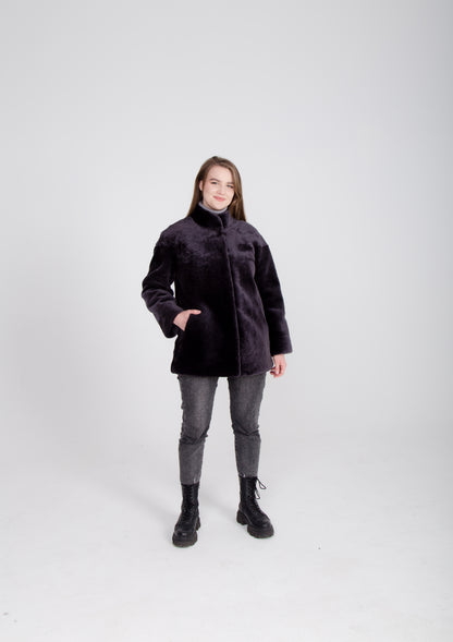 Silky Womens Genuine Lambskin Jacket with Stand Collar