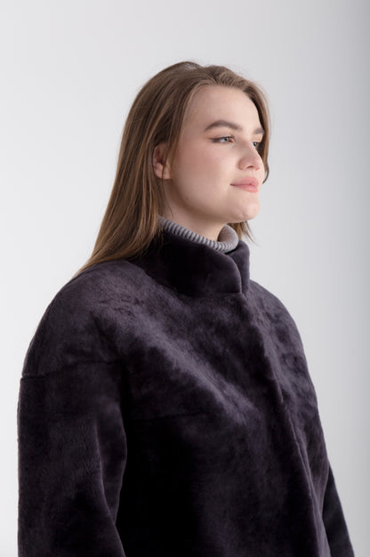 Silky Womens Genuine Lambskin Jacket with Stand Collar