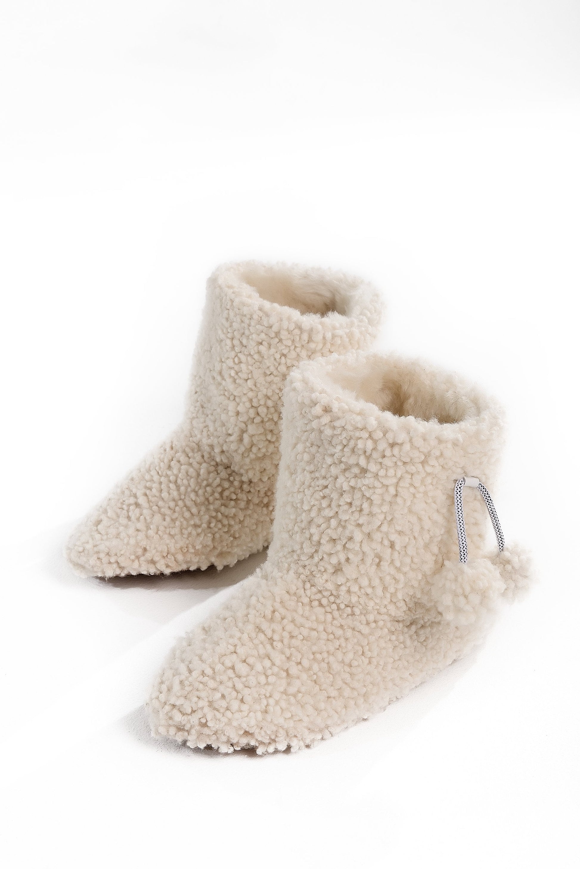 Real Womens Boucle Sheepskin Slipper Home Boots in White Color With Pom Pom