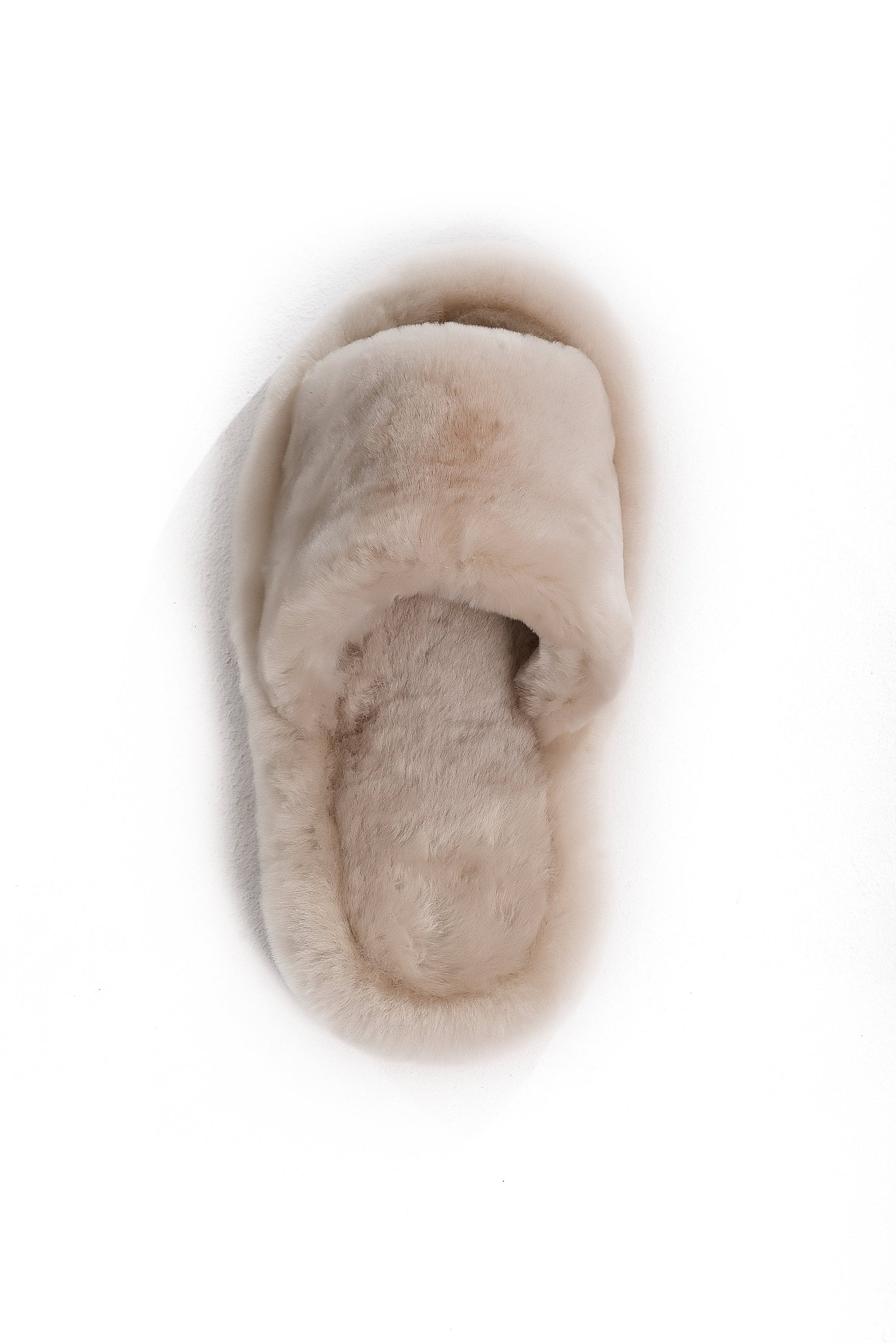 Fluffy Open Toe Sheepskin Mule Slippers for Women in Beige Color