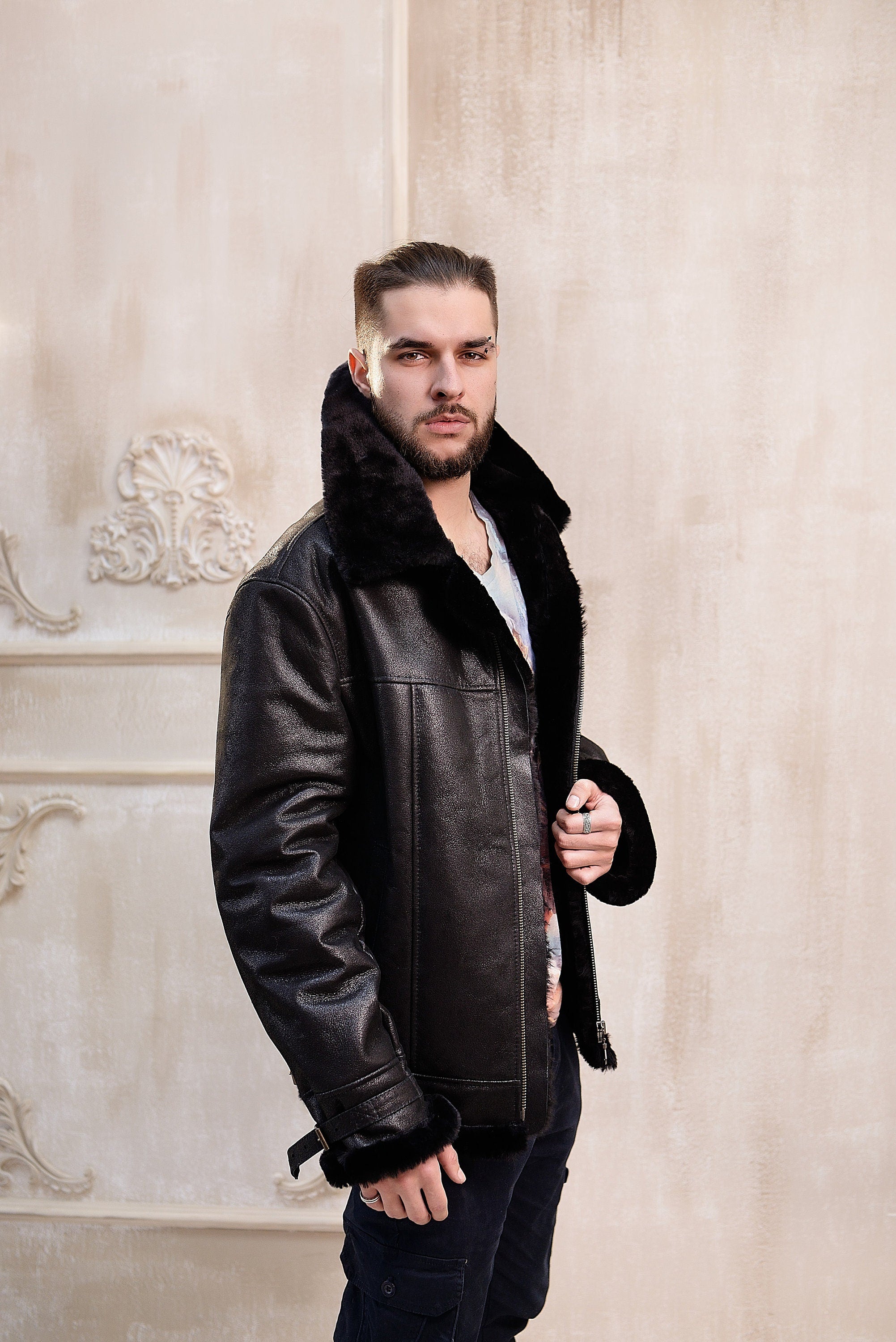 Winter leather outlet jacket men