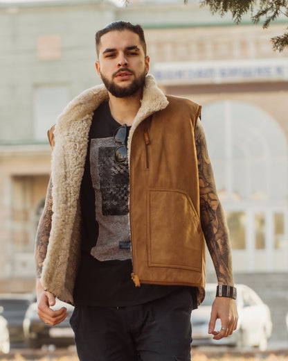 Ginger Western Vest with Big Side Pockets and Soft Fur Lining