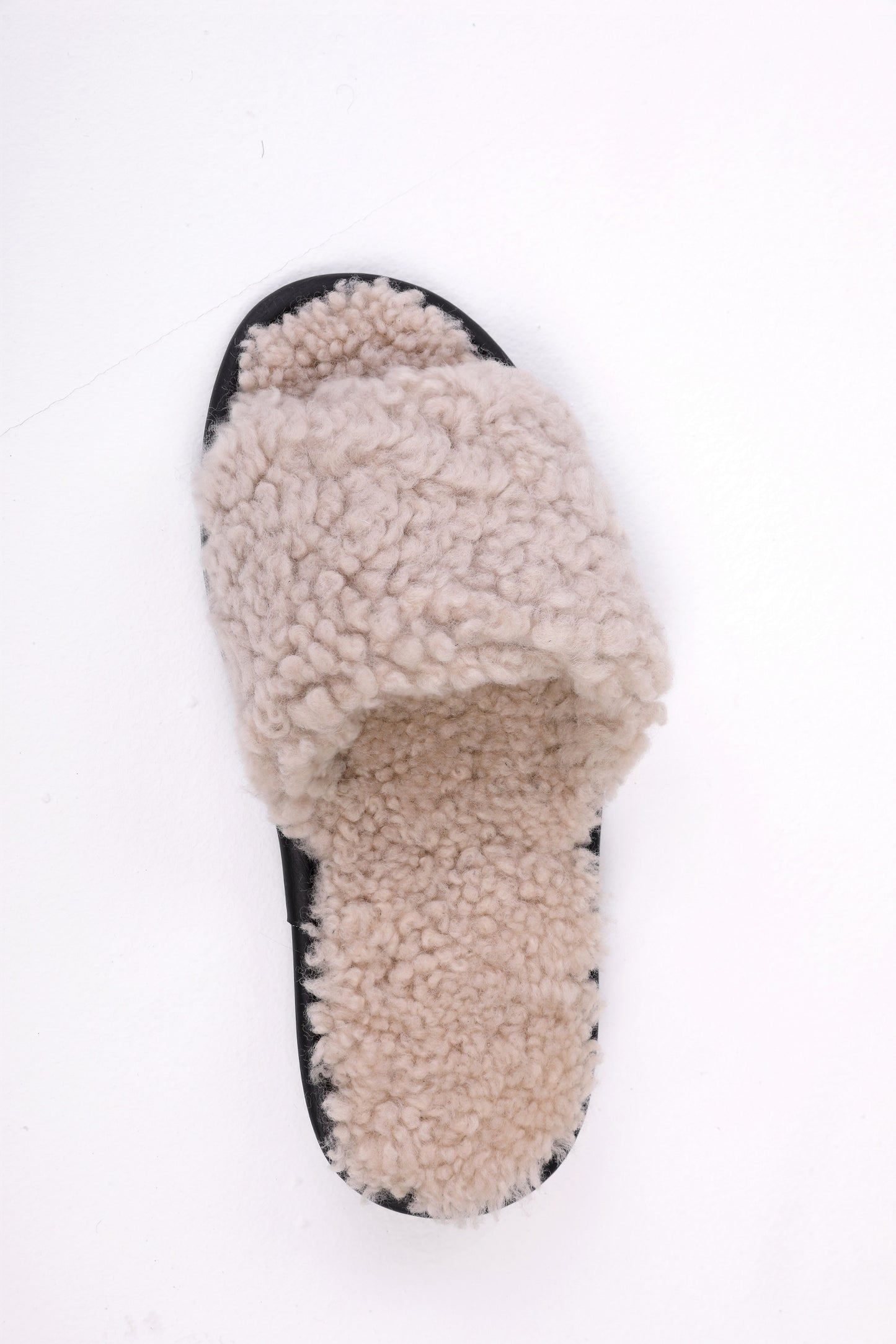 Unisex Open Toe Soft Sheepskin Slippers with Fur Lining in Beige Color