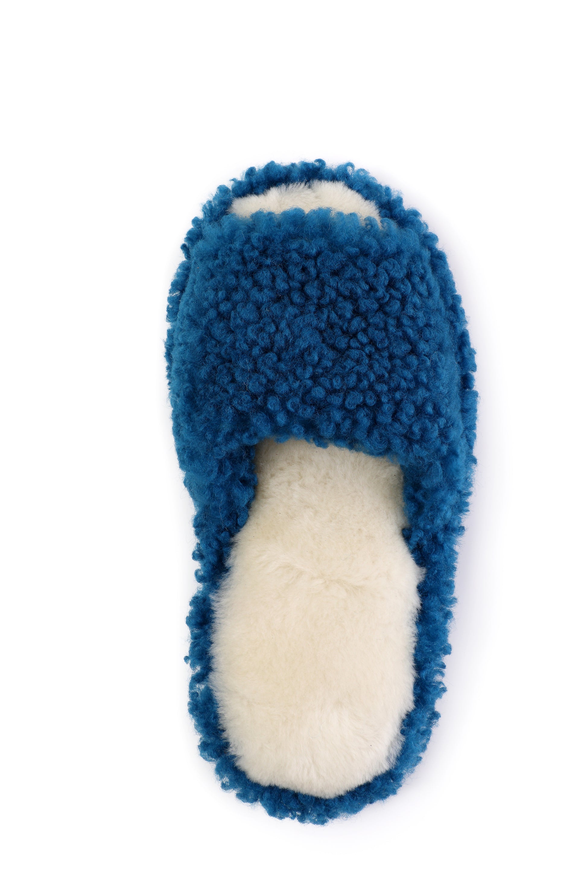 Open Toe Soft Blue Sheepskin Slippers with White Fur Lining