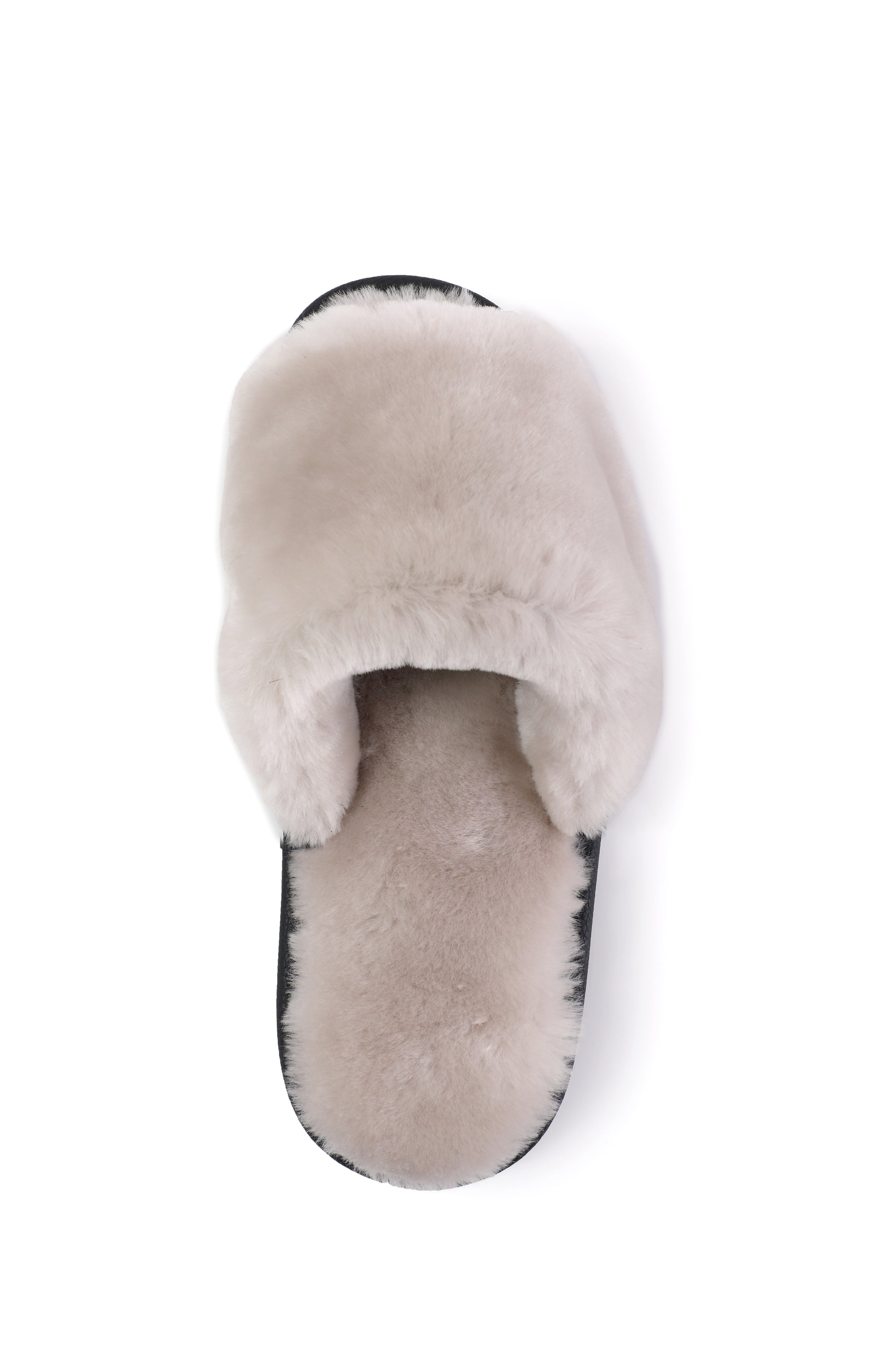 Soft Open Toe Sheepskin Mule Slippers for Women with Fur Lining in Beige Color