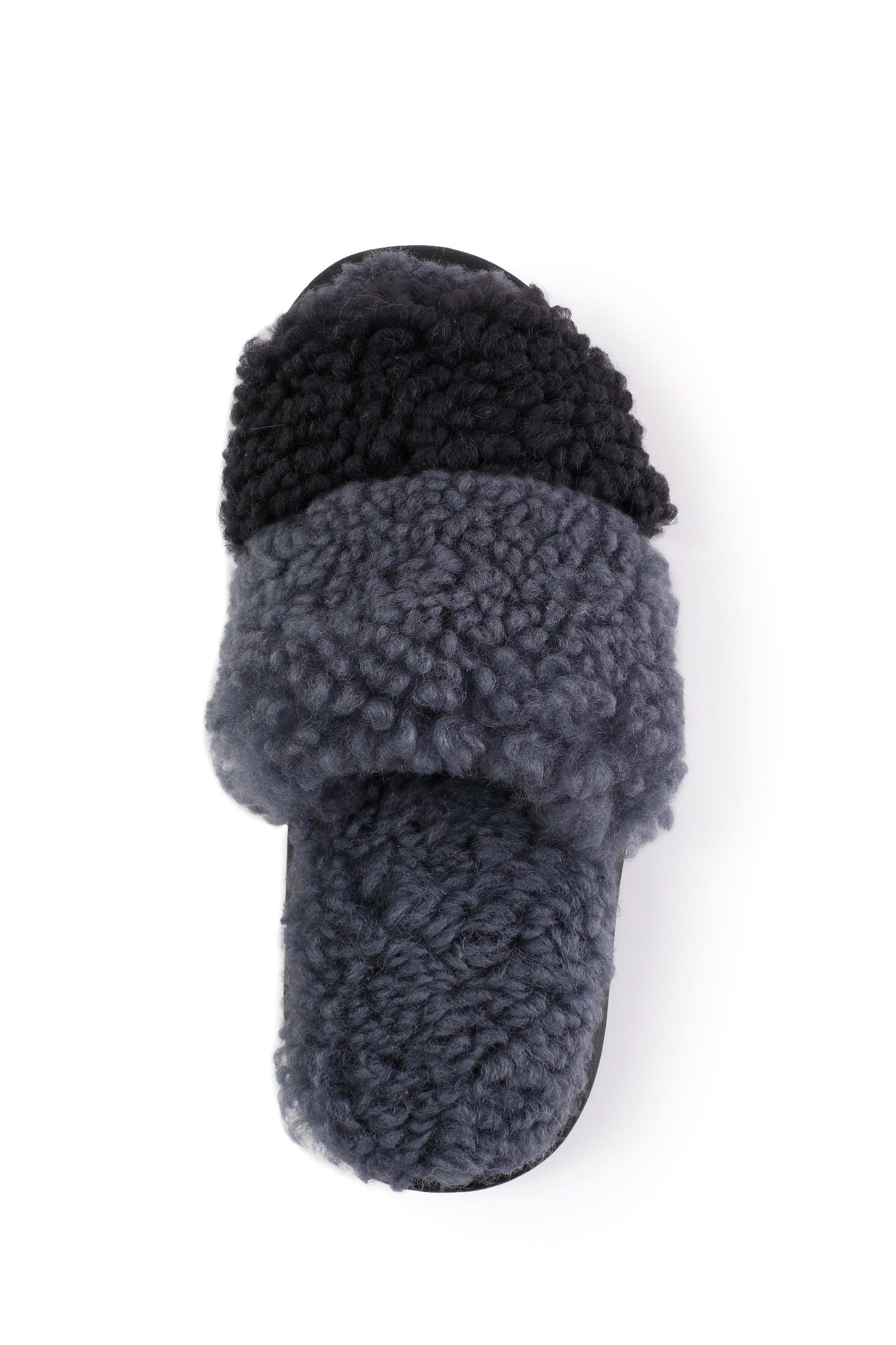 Soft Sheepskin Slippers with Grey Fur Lining in Black & Grey Color