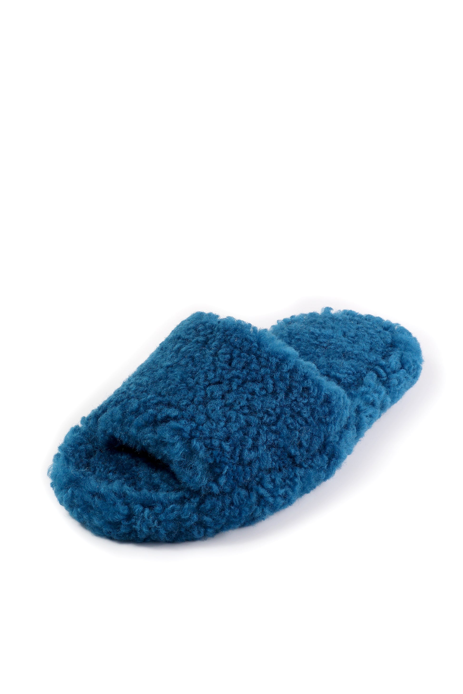Open Toe Soft Blue Sheepskin Slippers with Blue Fur Lining