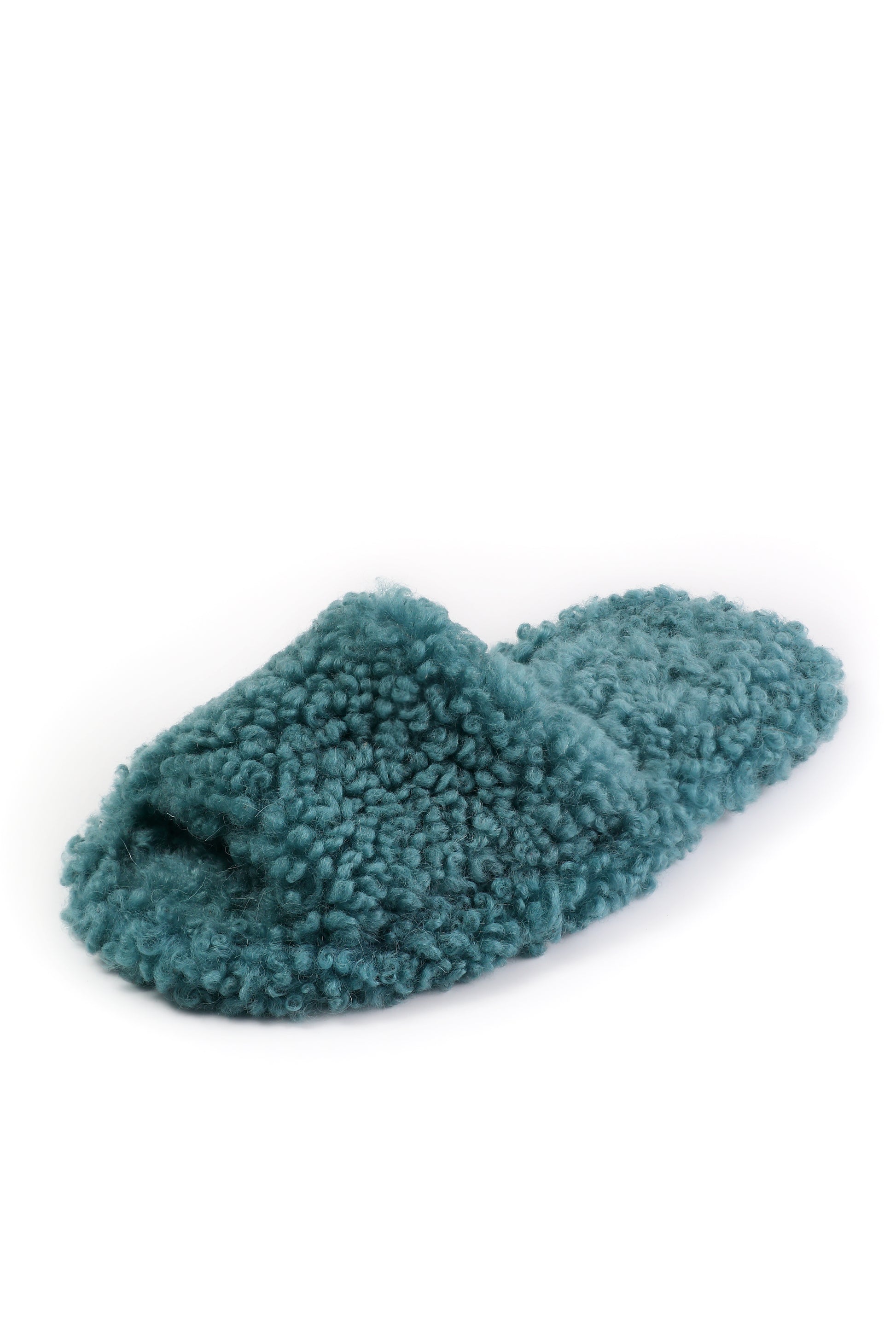 Open Toe Soft Tiffany Blue Sheepskin Slippers for Women with Blue Fur Lining