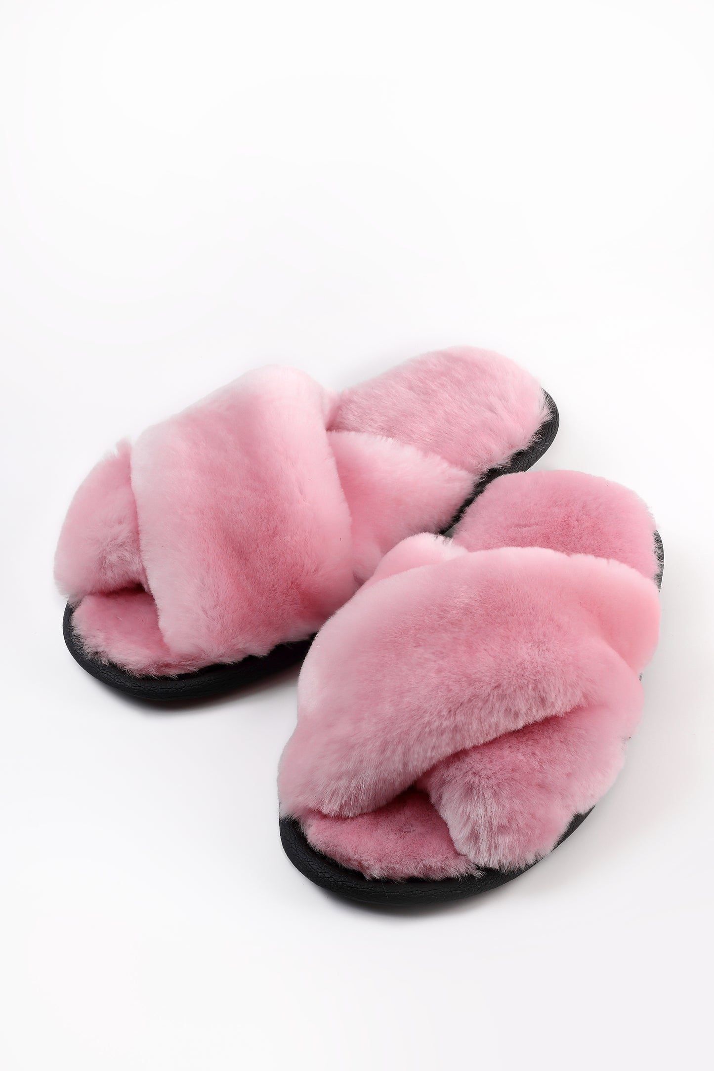 Soft Crossover Real Sheepskin Slippers for Women with Fur Lining in Pink Color