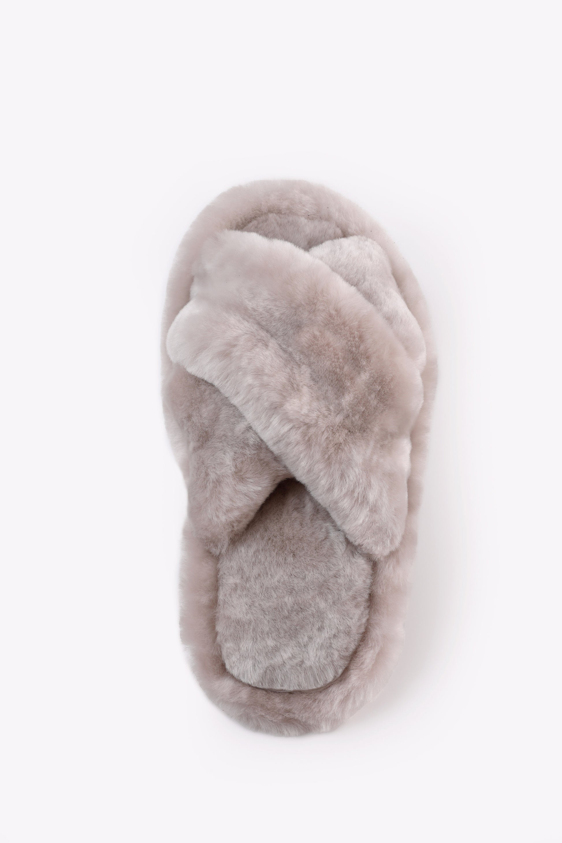 Soft Crossover Real Sheepskin Slippers with Fur Lining in Grey Color