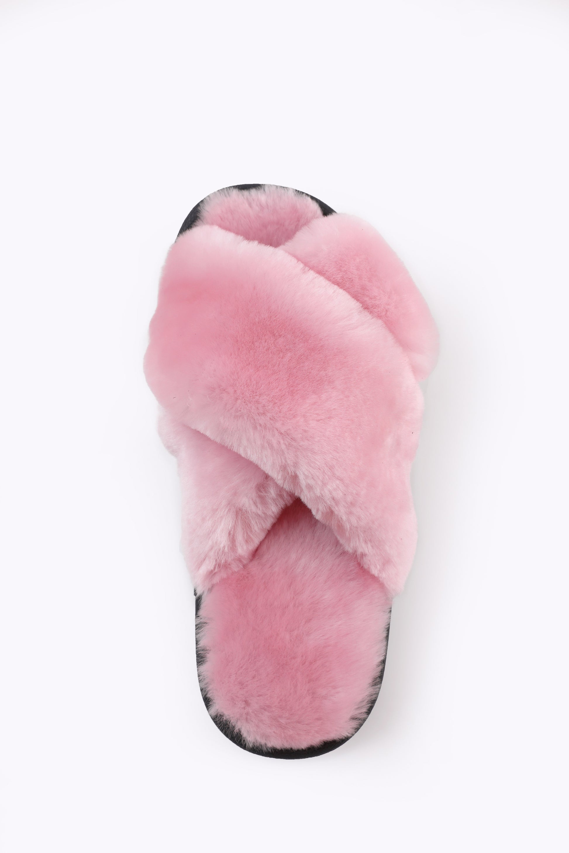 Soft Crossover Real Sheepskin Slippers for Women with Fur Lining in Pink Color