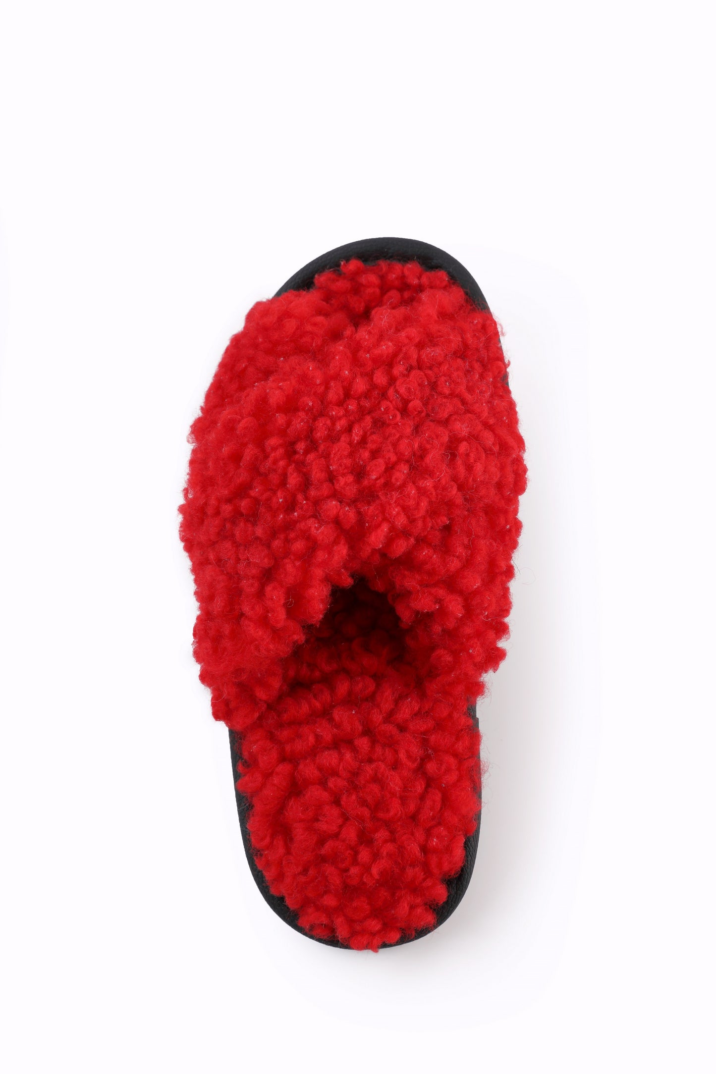 Crossover Real Sheepskin Slippers with Fur Lining in Red Color