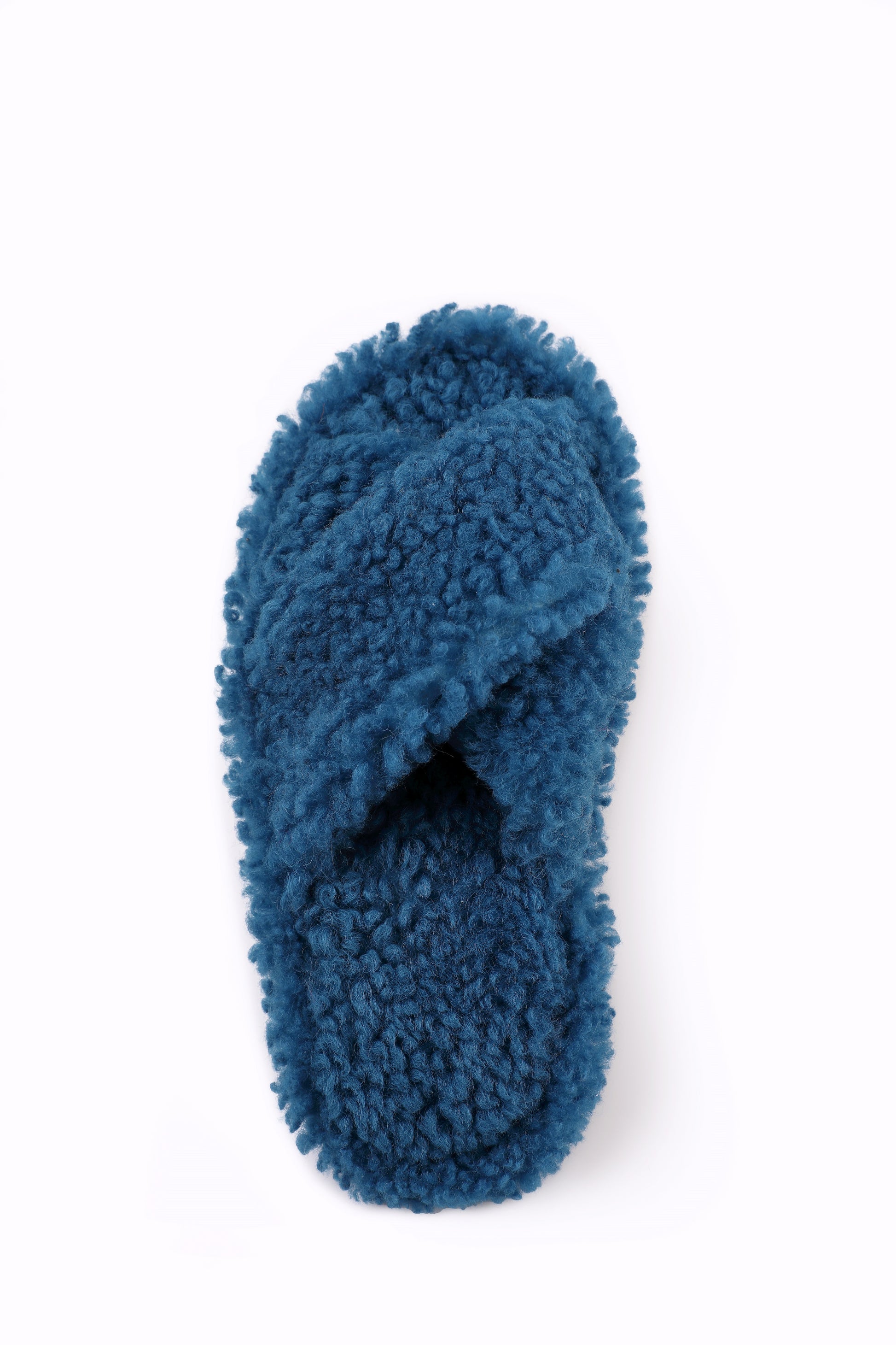 Crossover Real Sheepskin Slippers with Fur Lining in Blue Color