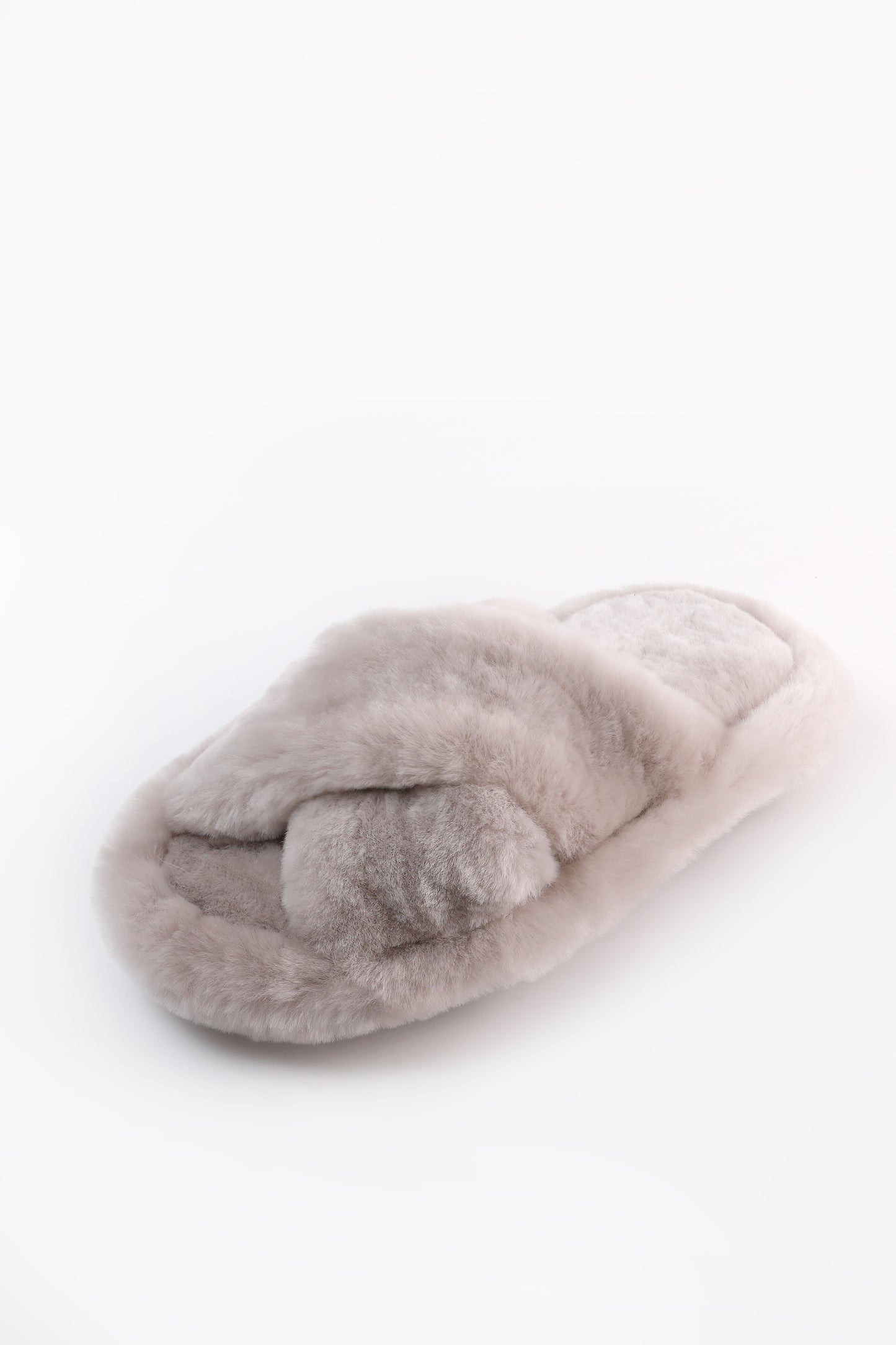 Soft Crossover Real Sheepskin Slippers with Fur Lining in Grey Color