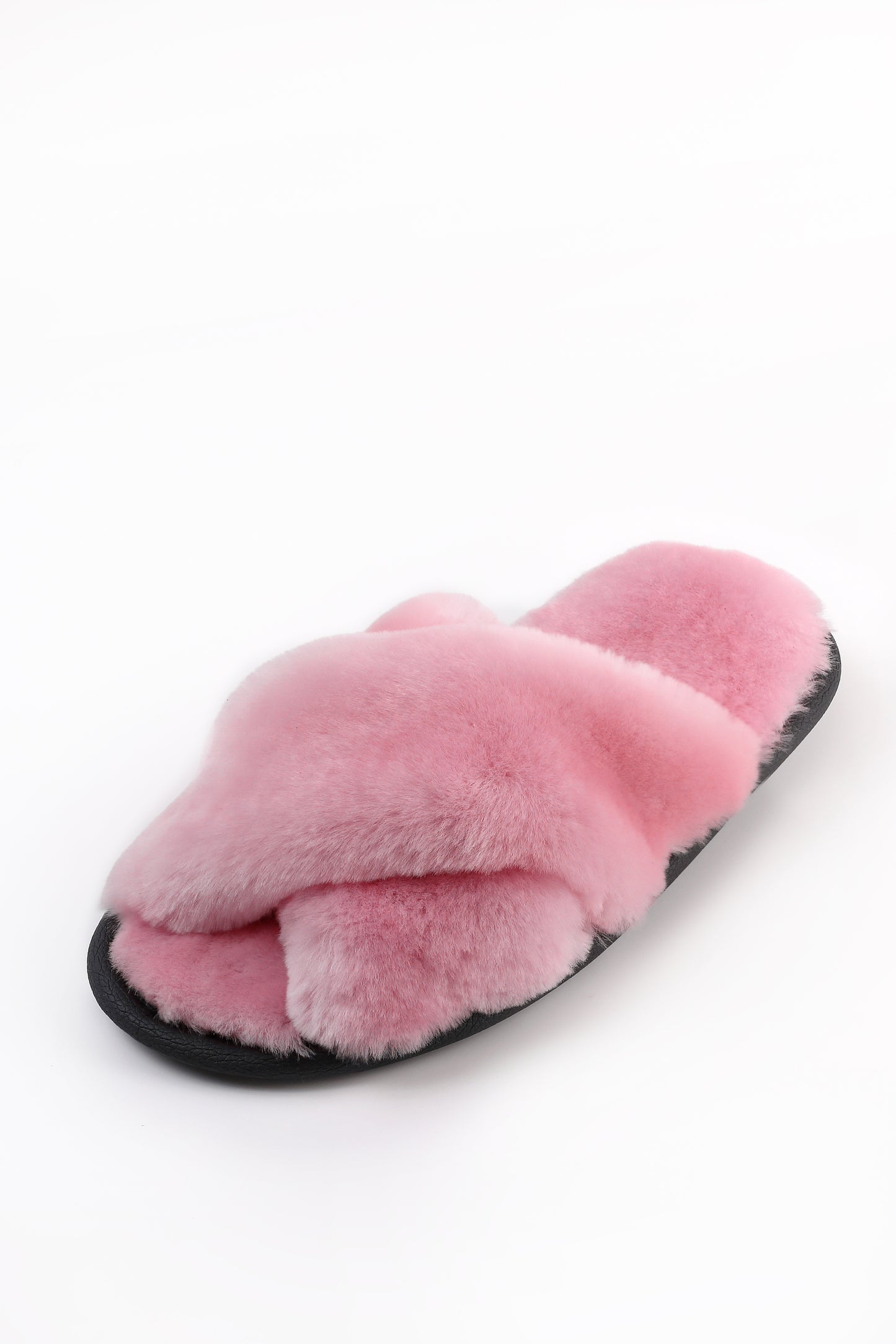 Soft Crossover Real Sheepskin Slippers for Women with Fur Lining in Pink Color