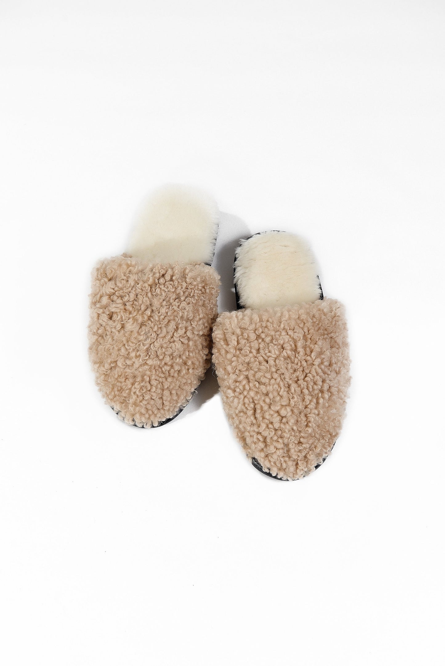 Unisex Women's Real Sheepskin Slippers in Beige Color with Fur Lining