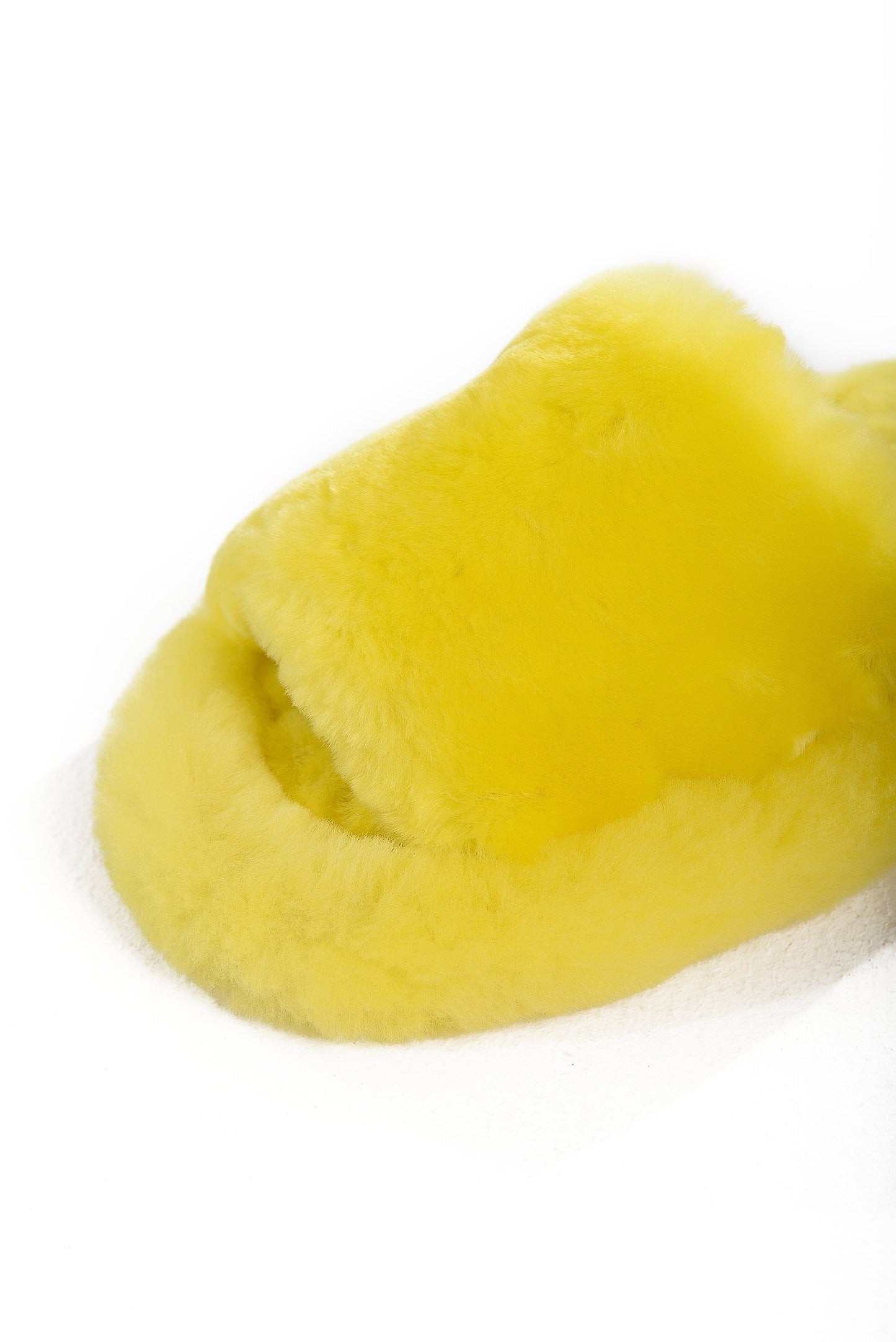 Fluffy Open Toe Sheepskin Mule Slippers for Women in Lemon Color