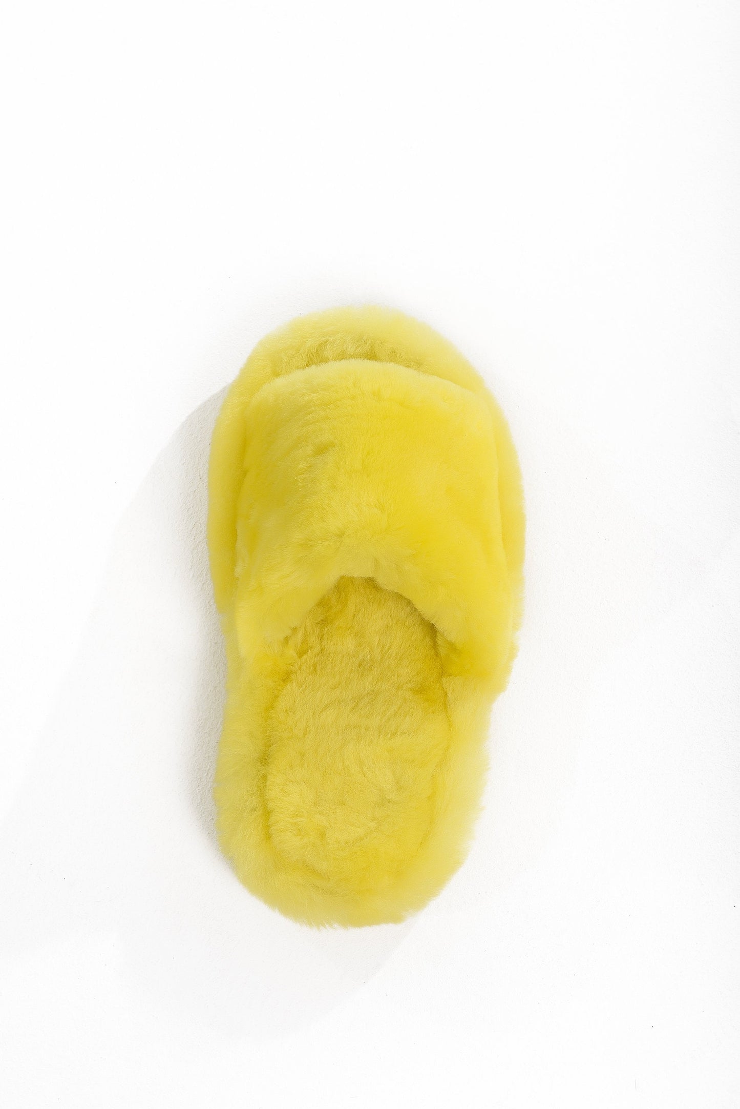 Fluffy Open Toe Sheepskin Mule Slippers for Women in Lemon Color