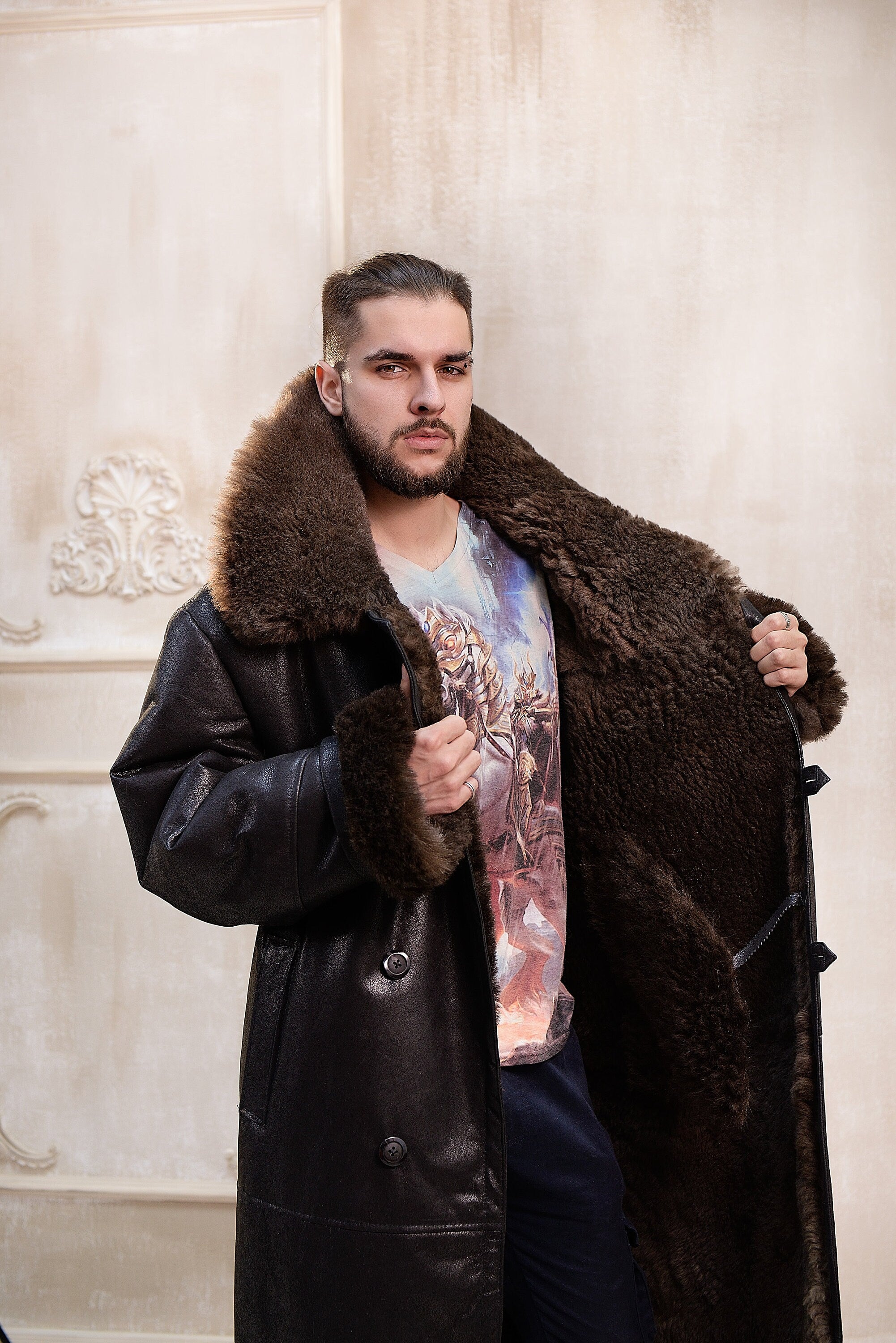 Full length 2024 shearling coat mens