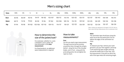Men's size chart.