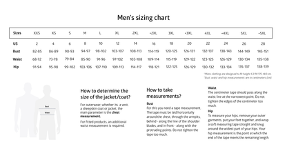Men's sizing chart.