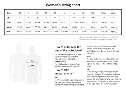 Women's sizing chart.