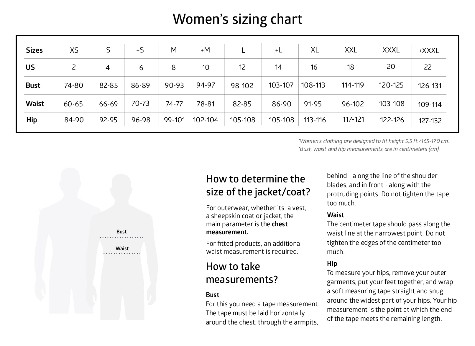 Women's sizing chart.